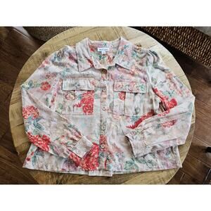 Patchington In Bloon Floral Linen Blend Jacket Shacket Women's Size M